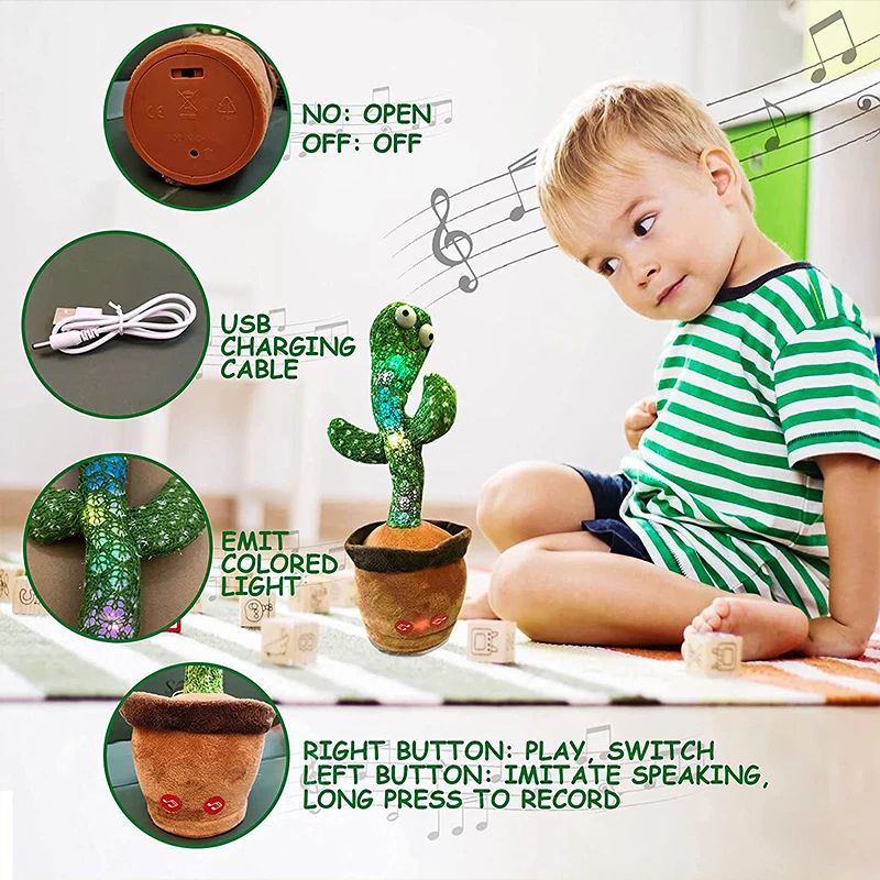Dancing Cactus Toy Repeat Talking USB Charging
